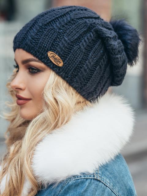 2022 Kış Modası Bayan Örgü Bere Modelleri lacivert renk bloklu Bayan Kıyafet Kom